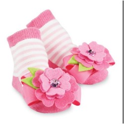 Pink & White Stripe Flower Socks  - Infant